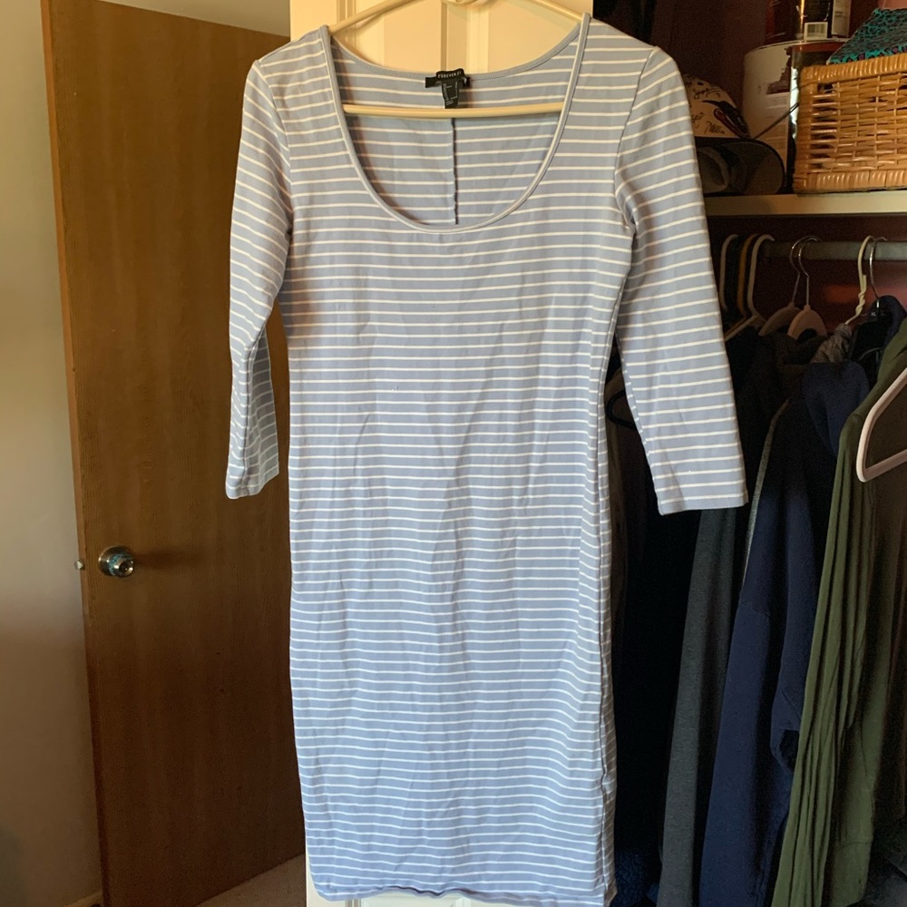 Light Blue and White Bodycon Dress